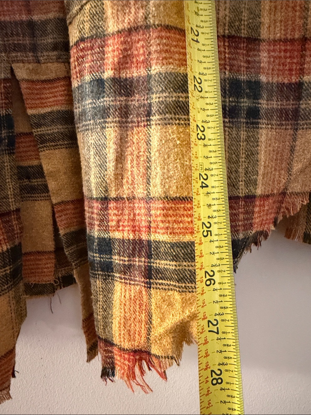 Jaded Gypsy Crisp Morning Air Flannel shirt yellow plaid raw fringe hem S/M - Picture 3 of 6
